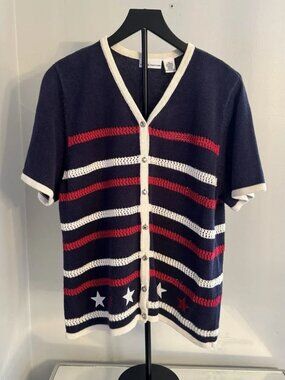 Croft & Barrow XL Americana Patriotic‎ Nautical Cardigan Navy Red White Stars